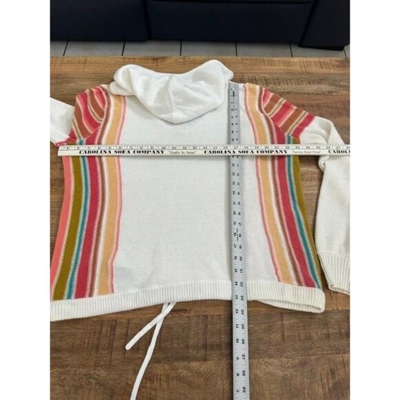 ROXY V neck Pullover Sweater Striped Medium Hood Oversized Beach Boho Turning Ou - Picture 7 of 9